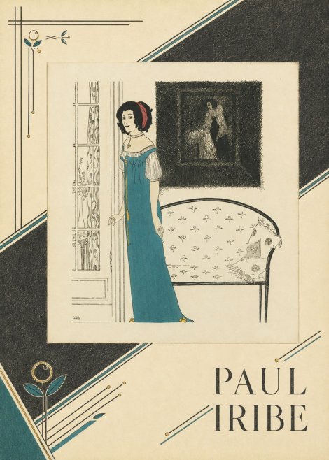 Paul Iribe Elegant Lady in Blue Dress No4 - Plakat