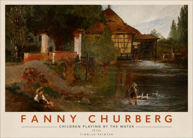 Fanny Churberg Children Playing by the Water No5 - Plakat
