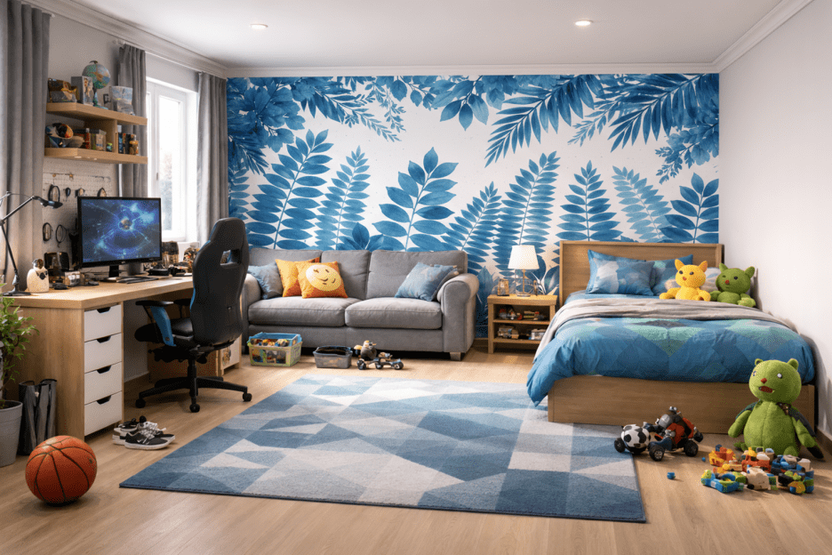 Indigo Foliage Mural