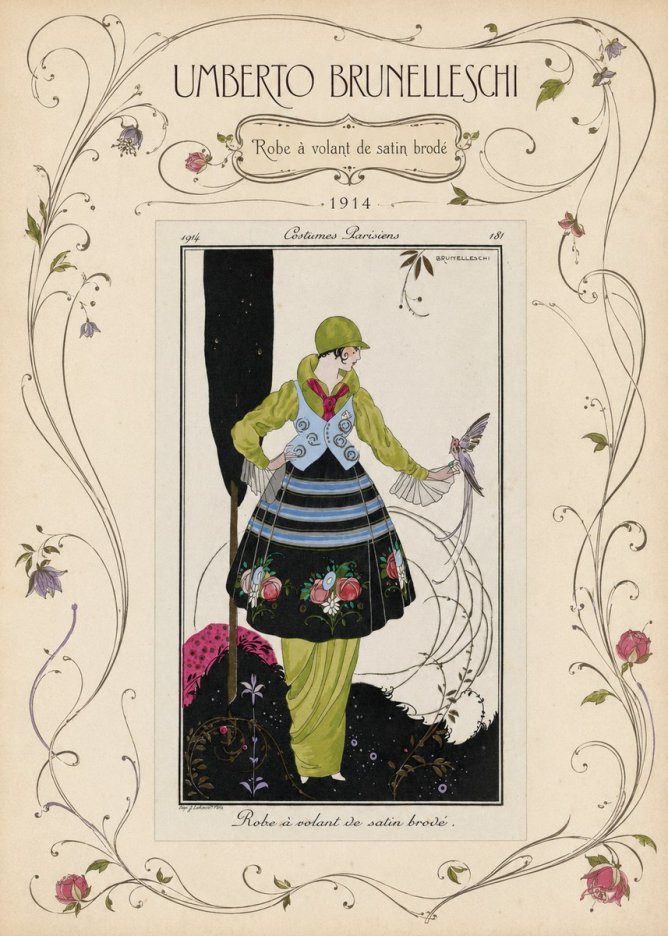 Umberto Brunelleschi Robe À Volant De Satin Brodé No3 - Plakat