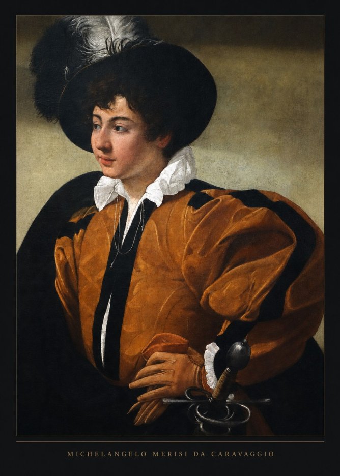 Michelangelo Merisi da Caravaggio Young Man with a Plumed Hat No6 - Plakat