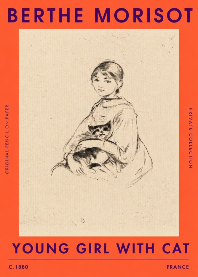 Berthe Morisot Young Girl with Cat No3 - Plakat
