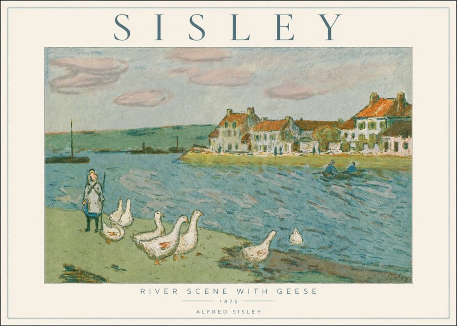 Sisley River Scene with Geese No2 - Plakat