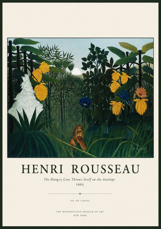 Rousseau The Hungry Lion Throws Itself on the Antelope No1 - Plakat