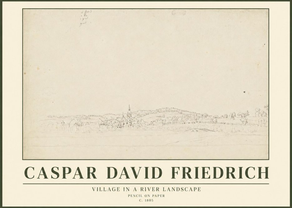 Caspar David Friedrich Village in a River Landscape No3 - Plakat