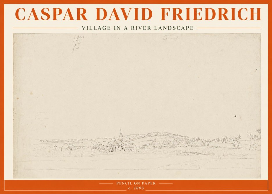 Caspar David Friedrich Village in a River Landscape No5 - Plakat