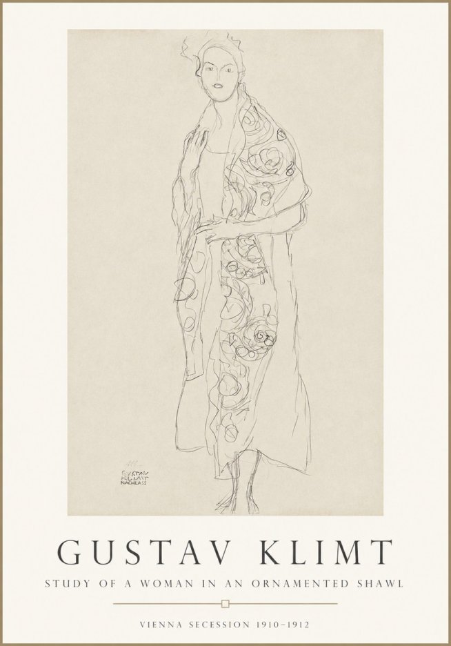 Klimt Study of a Woman in an Ornamented Shawl No1 - Plakat