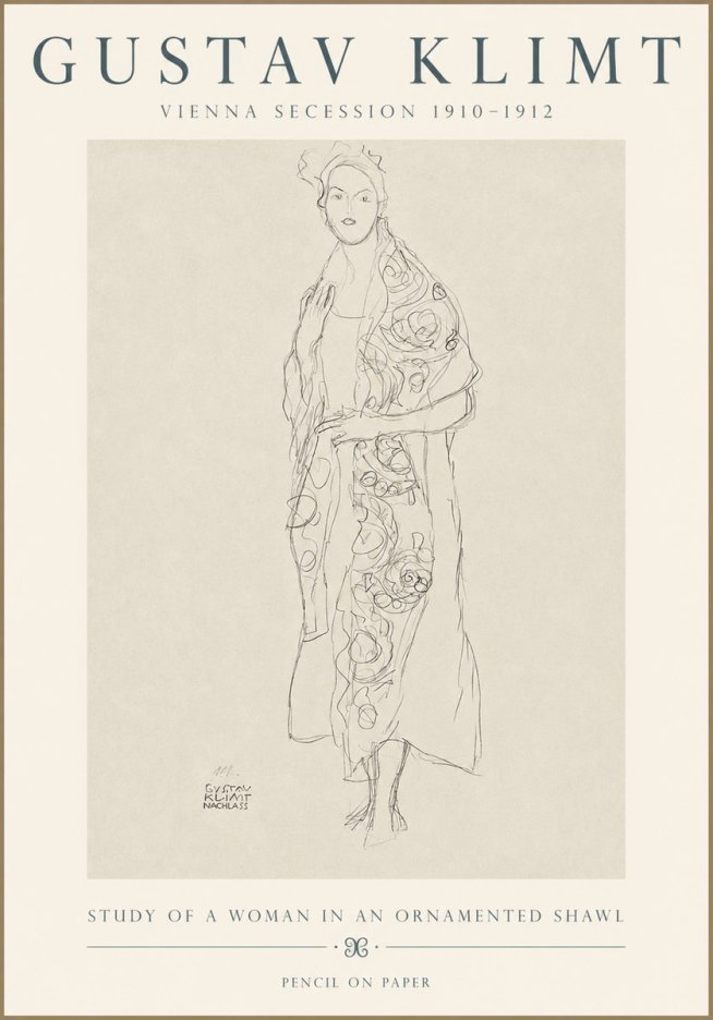 Klimt Study of a Woman in an Ornamented Shawl No3 - Plakat