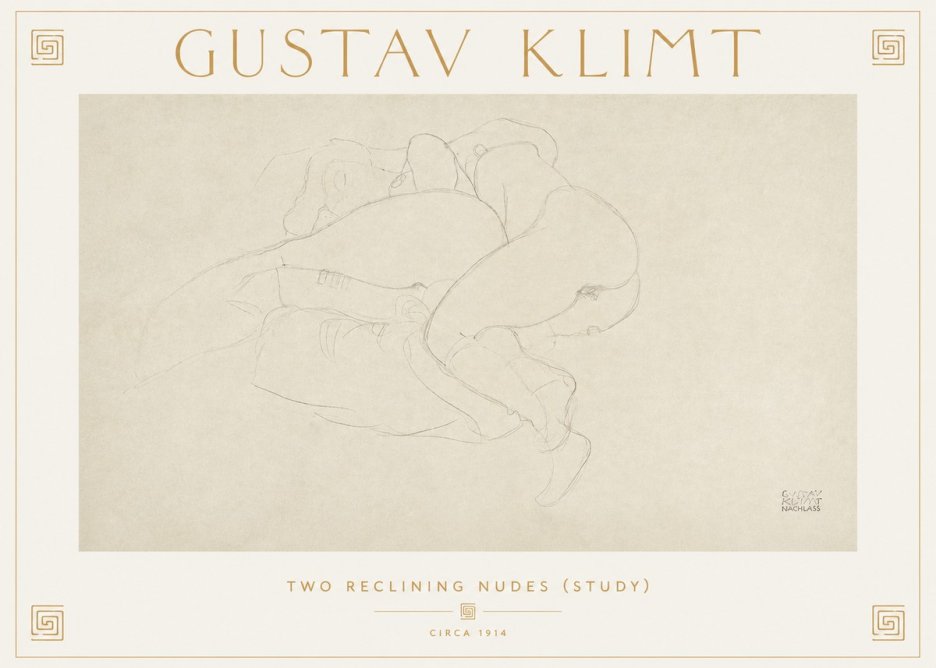 Klimt Two Reclining Nudes (Study) No2 - Plakat