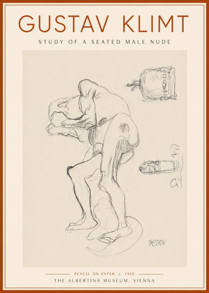 Klimt Study of a Seated Male Nude No6 - Plakat