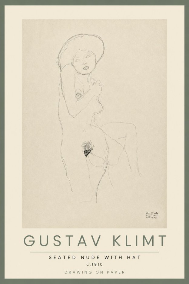 Klimt Seated Nude with Hat No2 - Plakat