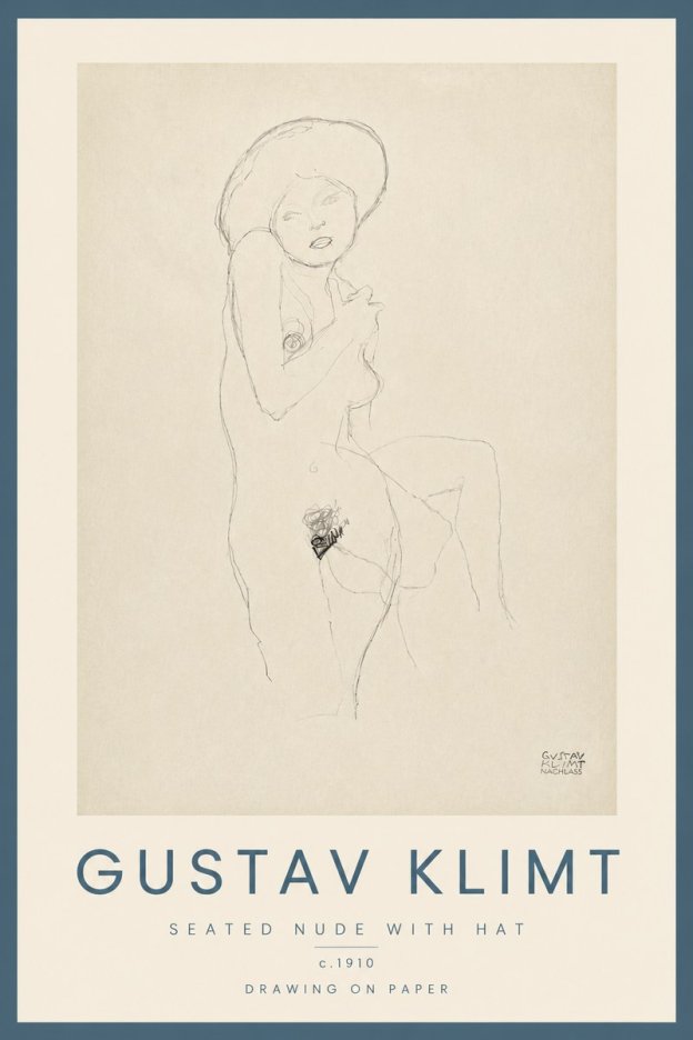 Klimt Seated Nude with Hat No5 - Plakat