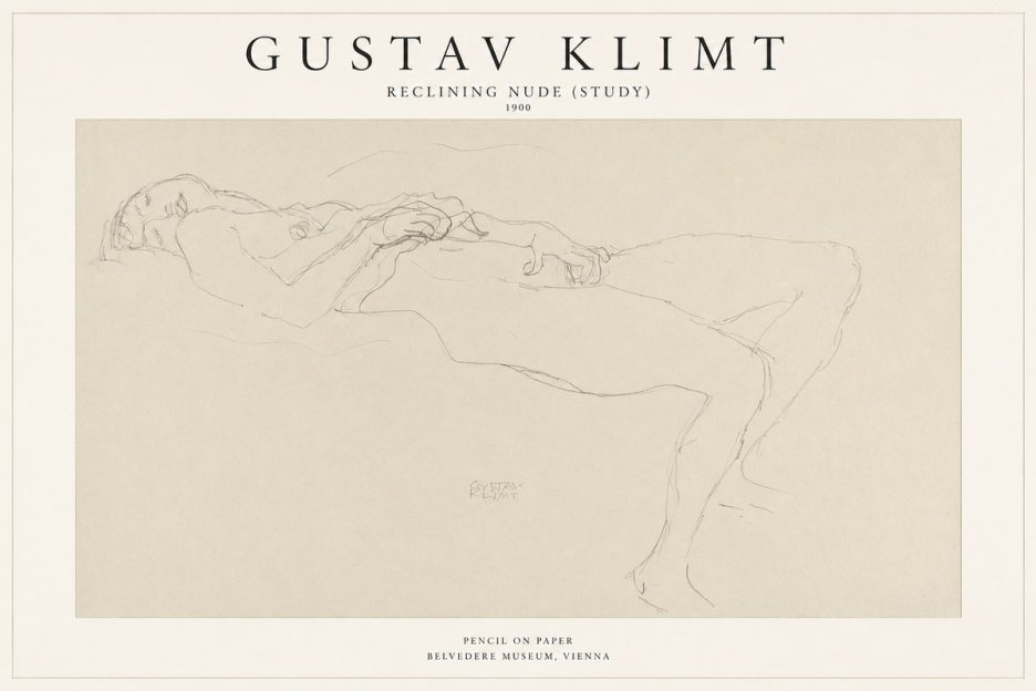 Klimt Reclining Nude (Study) No1 - Plakat