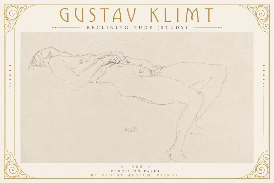 Klimt Reclining Nude (Study) No2 - Plakat
