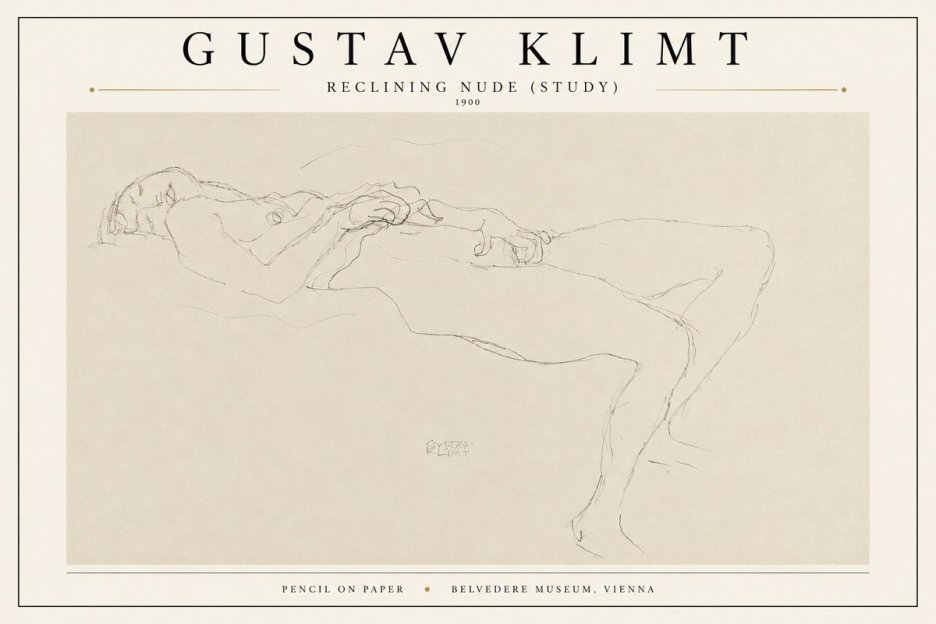 Klimt Reclining Nude (Study) No3 - Plakat