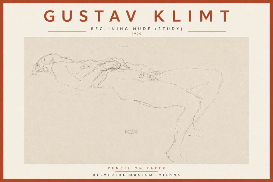 Klimt Reclining Nude (Study) No5 - Plakat