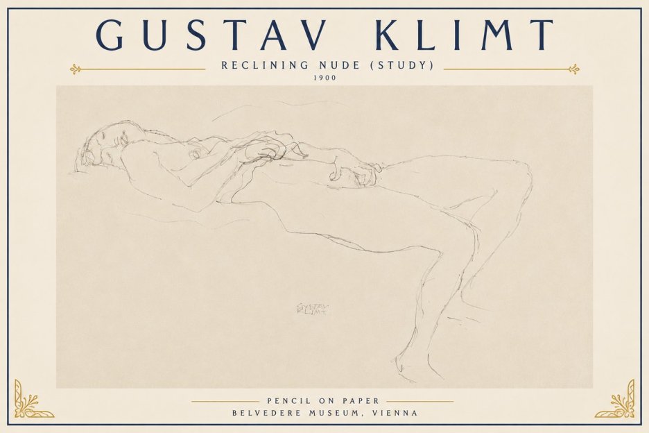 Klimt Reclining Nude (Study) No6 - Plakat
