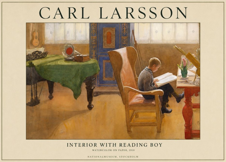 Carl Larsson Interior with Reading Boy No1 - Plakat