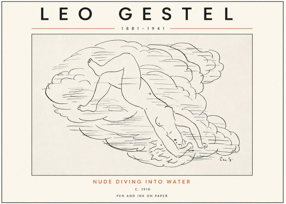 Leo Gestel Nude Diving into Water No3 - Plakat