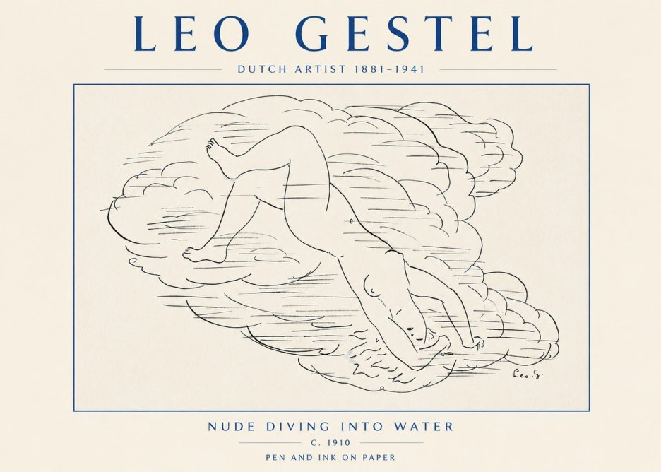 Leo Gestel Nude Diving into Water No4 - Plakat