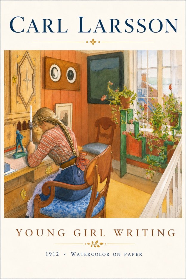 Carl Larsson Young Girl Writing No5 - Plakat