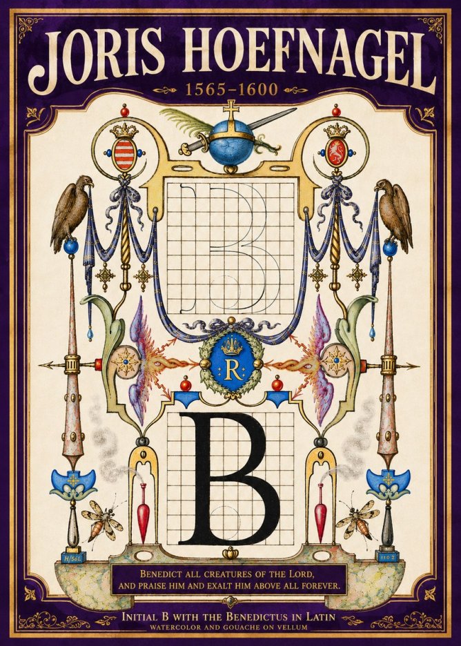 Joris Hoefnagel Initial B with the Benedictus in Latin No5 - Plakat