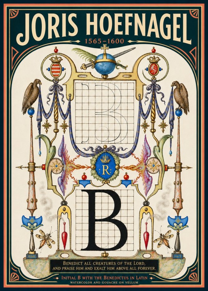 Joris Hoefnagel Initial B with the Benedictus in Latin No6 - Plakat