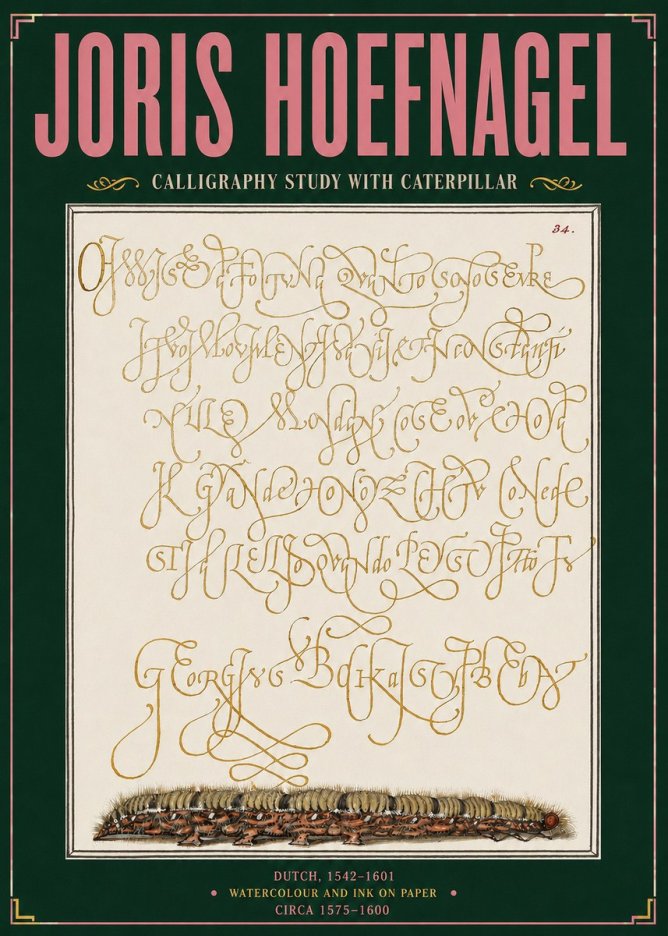 Joris Hoefnagel Calligraphy Study with Caterpillar No3 - Plakat