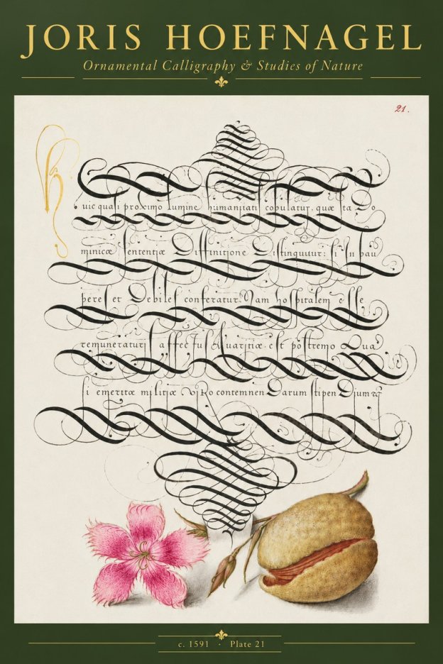 Joris Hoefnagel Ornamental Calligraphy & Studies of Nature No5 - Plakat