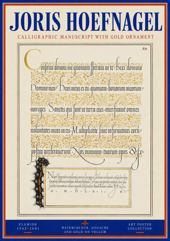 Joris Hoefnagel Calligraphic Manuscript with Gold Ornament No3 - Plakat