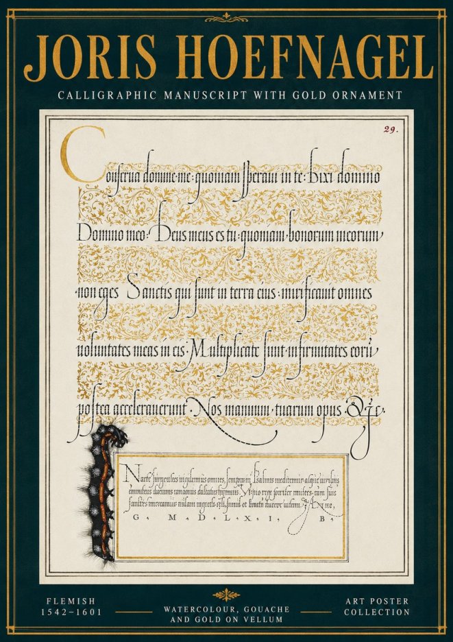 Joris Hoefnagel Calligraphic Manuscript with Gold Ornament No4 - Plakat