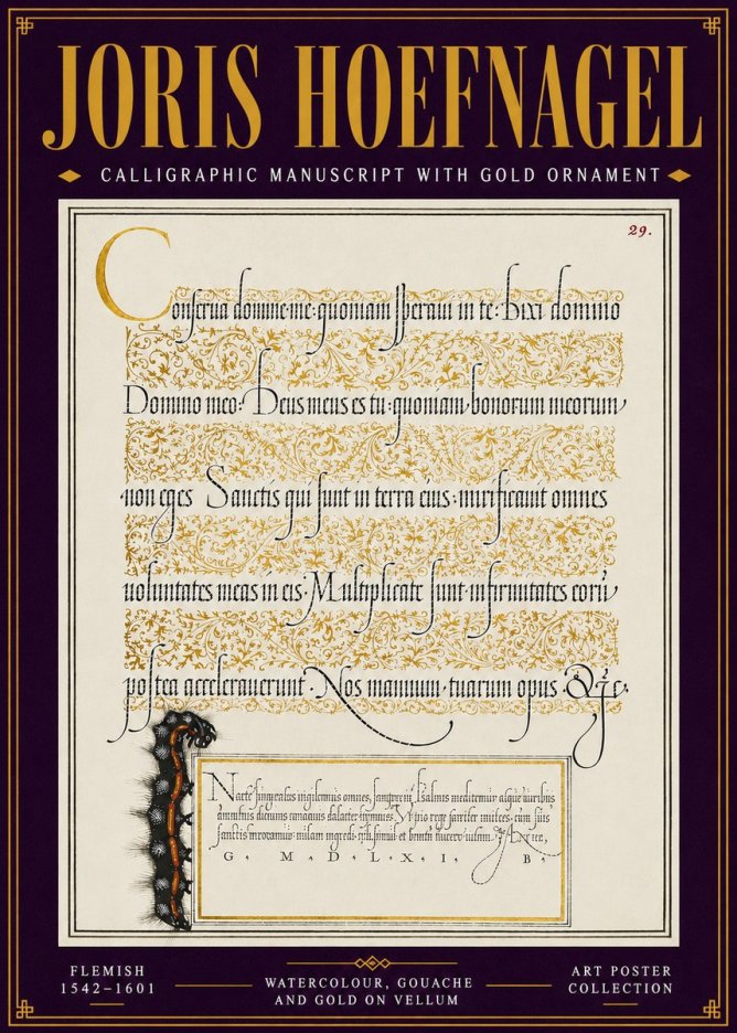 Joris Hoefnagel Calligraphic Manuscript with Gold Ornament No6 - Plakat