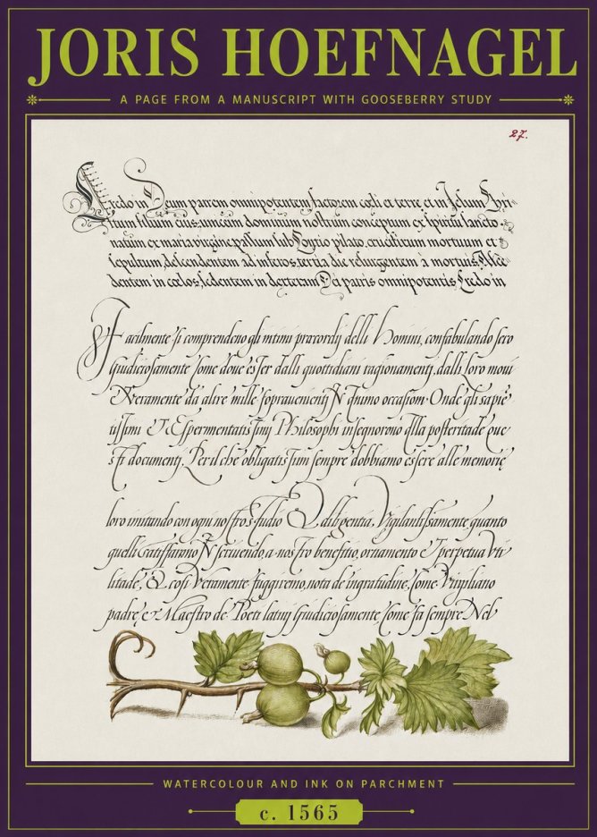 Joris Hoefnagel A Page from a Manuscript with Gooseberry Study No3 - Plakat