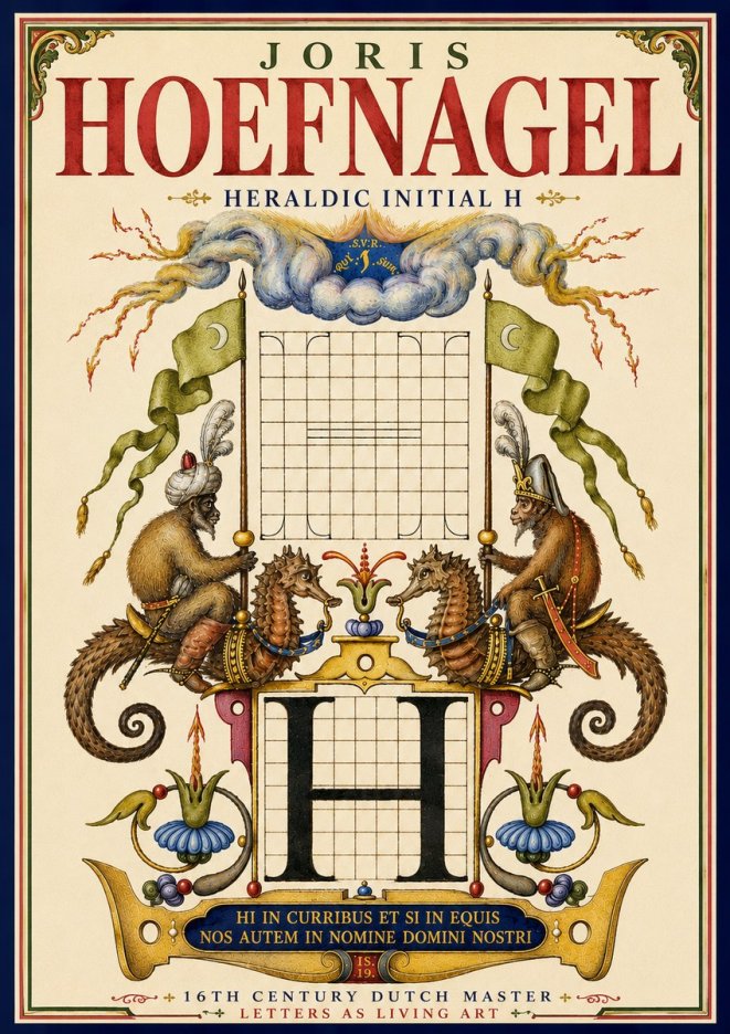 Joris Hoefnagel Heraldic Initial H No5 - Plakat