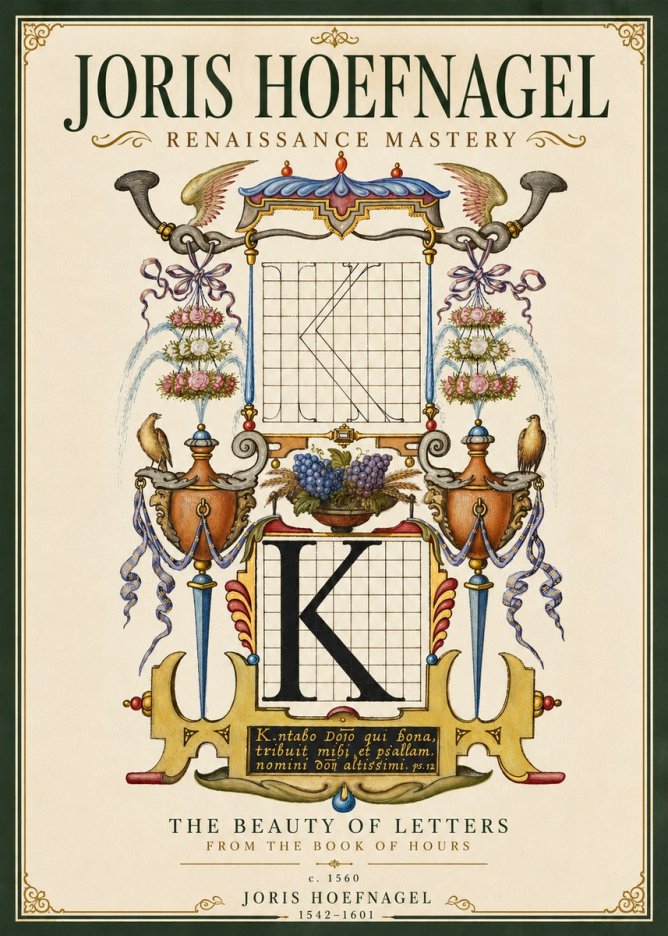 Joris Hoefnagel Illuminated Initial "K" from the Book of Hours No5 - Plakat