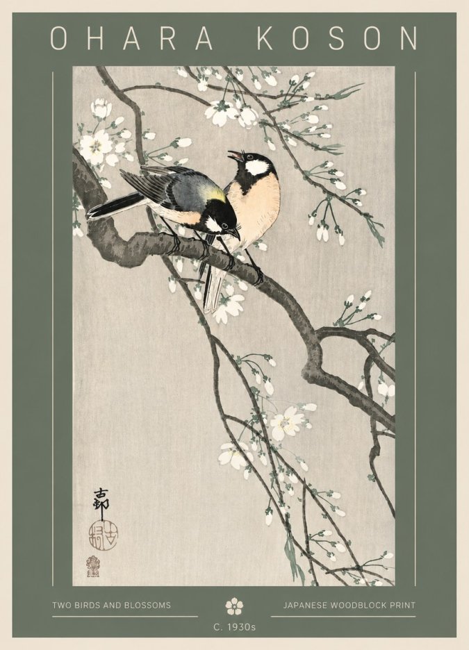 Ohara Koson Two Birds and Blossoms I No3 - Plakat