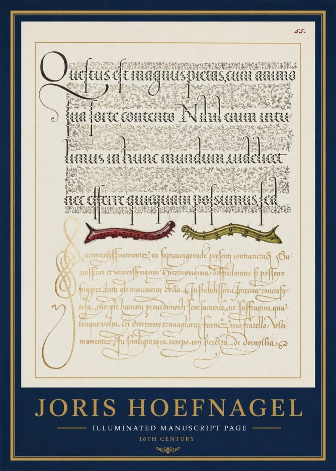 Joris Hoefnagel Illuminated Manuscript Page I No1 - Plakat