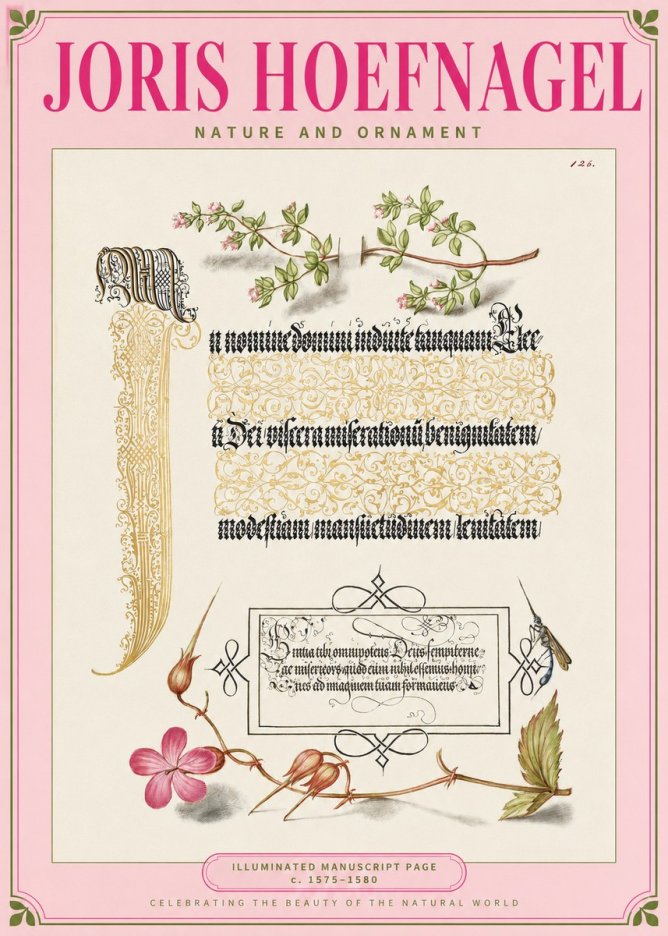 Joris Hoefnagel Illuminated Manuscript Page with Flowers and Insect No2 - Plakat