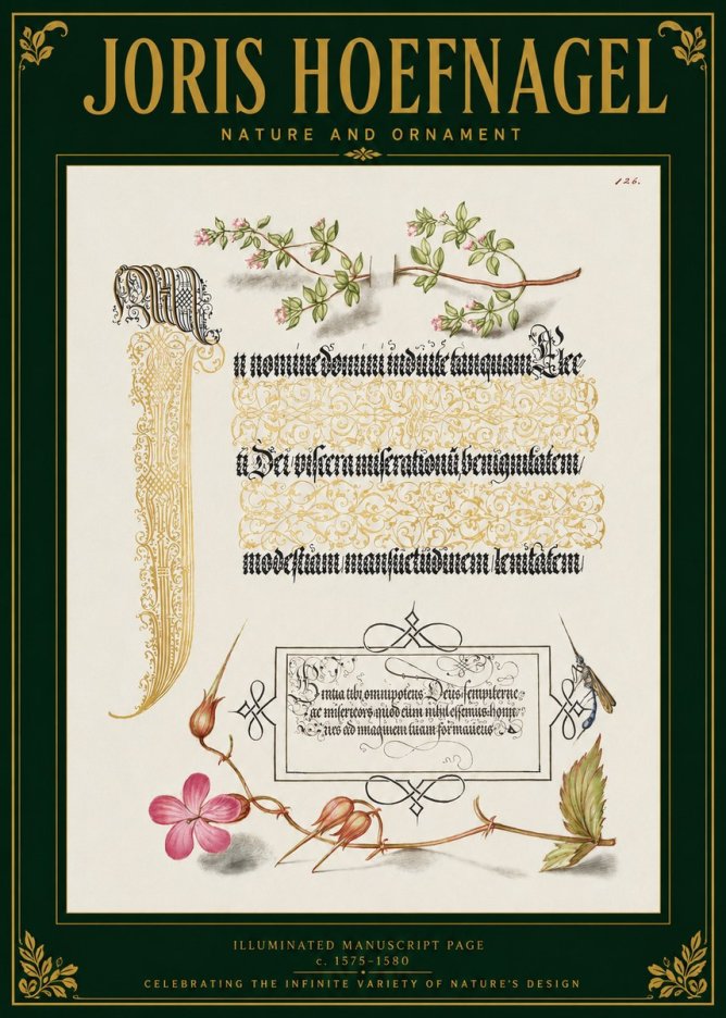 Joris Hoefnagel Illuminated Manuscript Page with Flowers and Insect No3 - Plakat