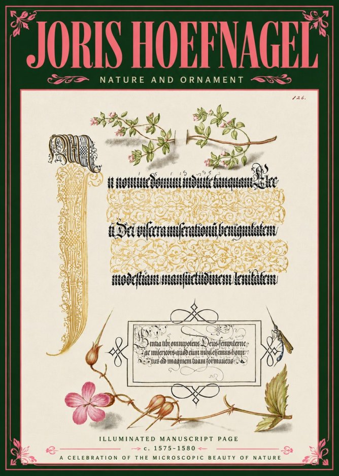 Joris Hoefnagel Illuminated Manuscript Page with Flowers and Insect No6 - Plakat
