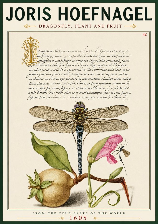 Joris Hoefnagel Dragonfly, Plant and Fruit No6 - Plakat