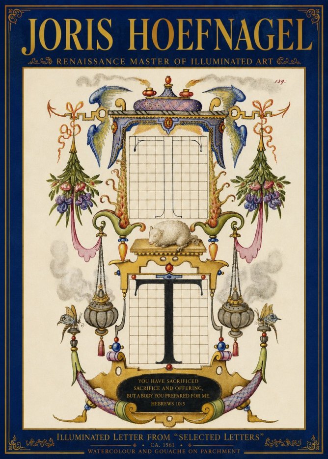 Joris Hoefnagel Letter T with Biblical Verse No5 - Plakat