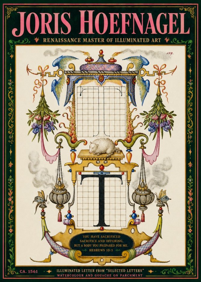 Joris Hoefnagel Letter T with Biblical Verse No6 - Plakat