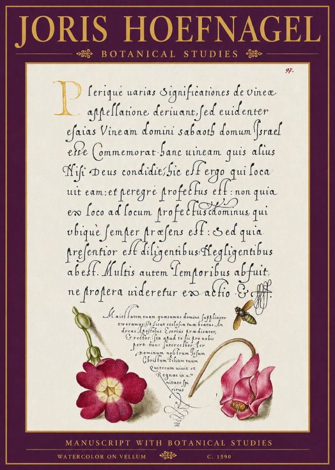 Joris Hoefnagel Manuscript with Botanical Studies No5 - Plakat