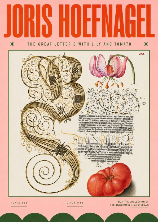 Joris Hoefnagel The Great Letter B with Lily and Tomato No4 - Plakat