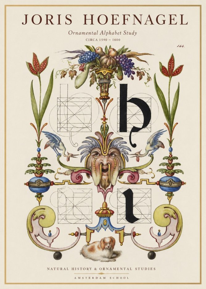 Joris Hoefnagel Floral Grotesque with Putto No2 - Plakat