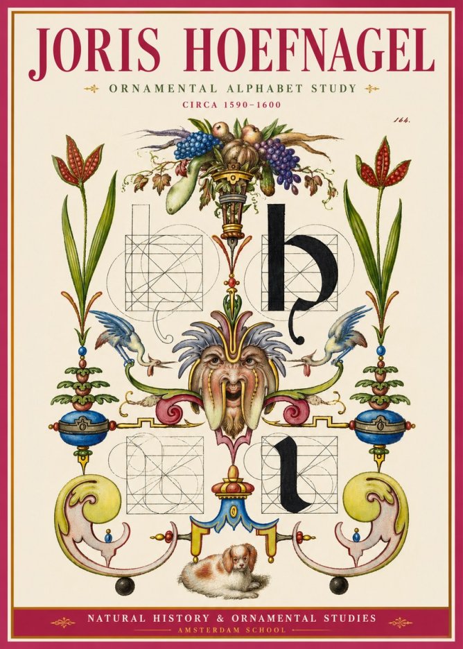 Joris Hoefnagel Floral Grotesque with Putto No4 - Plakat