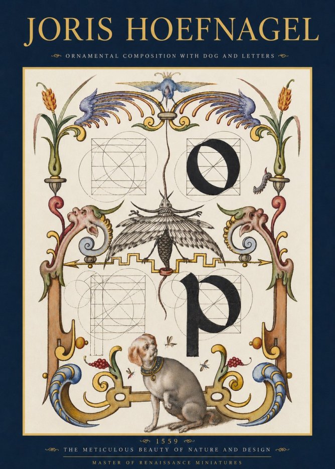 Joris Hoefnagel Ornamental Composition with Dog and Letters No3 - Plakat