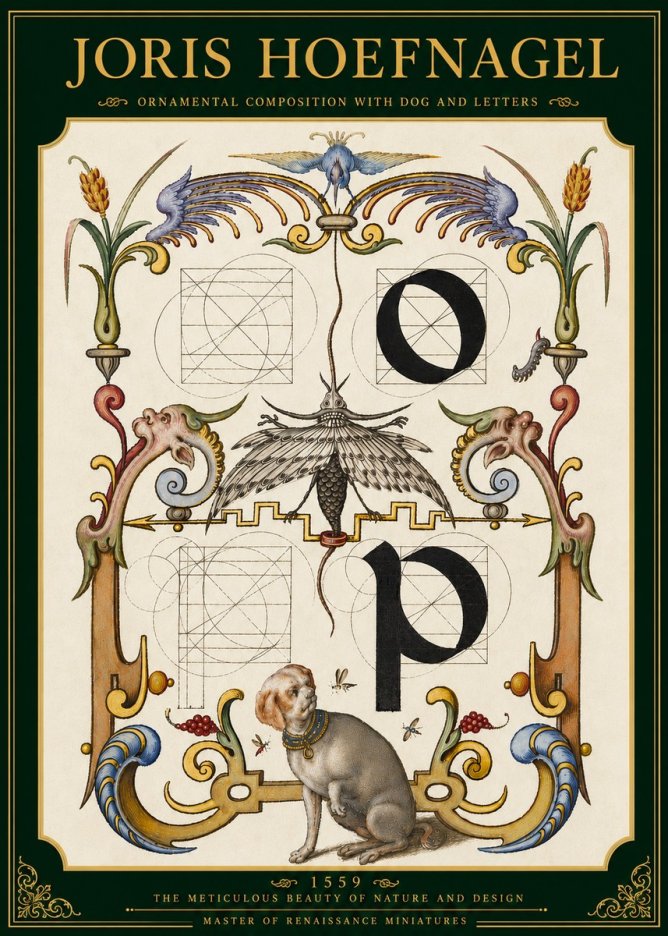 Joris Hoefnagel Ornamental Composition with Dog and Letters No5 - Plakat