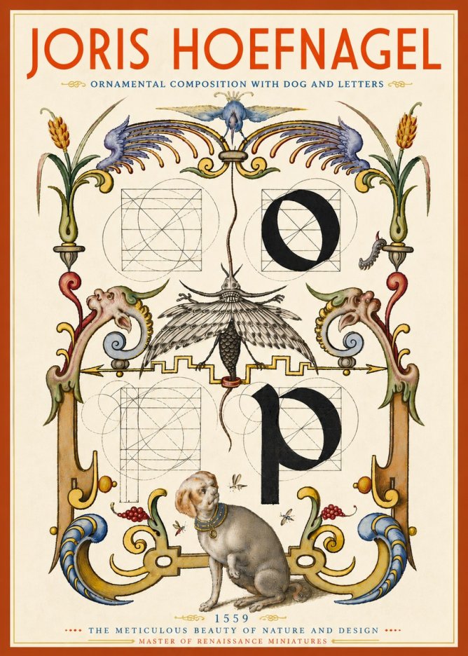 Joris Hoefnagel Ornamental Composition with Dog and Letters No6 - Plakat